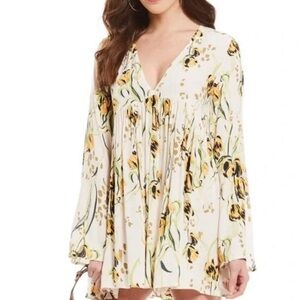 Free People Bella Floral Tunic Or Mini Dress Boho Long Bell Sleeve Small